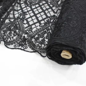 Black Embroidery - Tulle Fabric