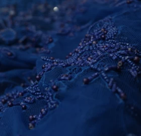 Hand Made Embroidery Blue - Tulle Fabric