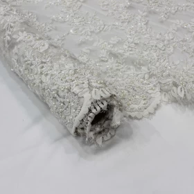 Off White Lace 100% Hand Made Embroidery - Net Fabric