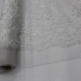 White Lace 100% Embroidery - Net Fabric