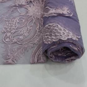 Purple  Embroidery - Tulle Fabric