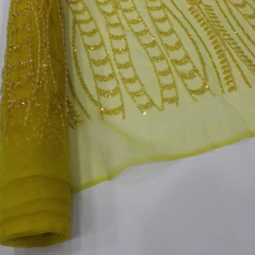 Yellow Hand Made Embroidery - Tulle fabric