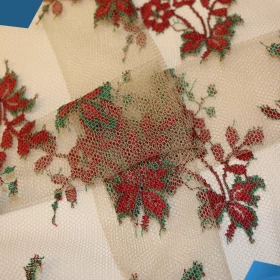 Beige Red /Green Flower French Lace - Fabric