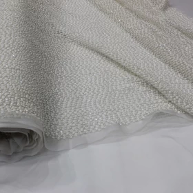 White 100% Hand Made Embroidery - Net Fabric