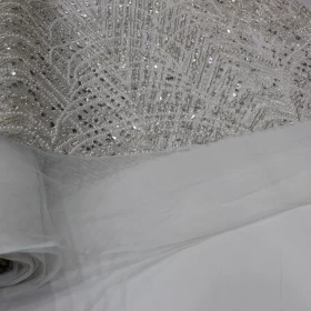 White 100% Hand Made Embroidery - Net Fabric