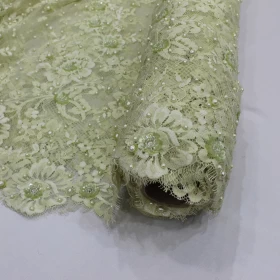 Lime Hand Made Embroidery - Tulle fabric