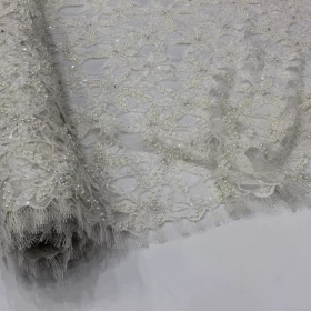 Off White Lace 100% Hand Made Embroidery - Net Fabric