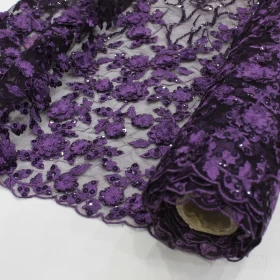 Floral Violet  Embroidery - Tulle Fabric