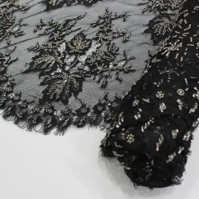 Black Hand Made Embroidery - Tulle fabric