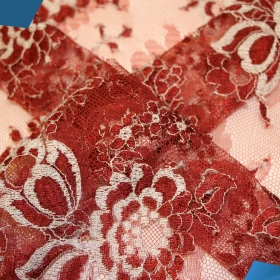 Red Golden  French Lace - Fabric