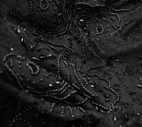 Hand Made Embroidery - shiny black bead deign fabric