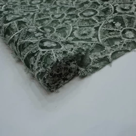 Green Floral  Embroidery - Net Fabric