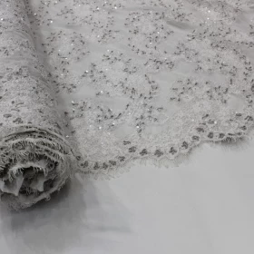 White 100% Hand Made Embroidery - Net Fabric