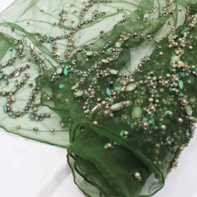 Green Crystal Hand Made Embroidery - Tulle fabric