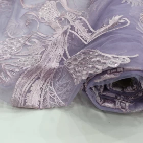 Grape Purple Embroidery - Tulle Fabric