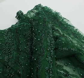 Green Hand Made Embroidery - Tulle Fabric