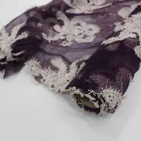 Purple Embroidery - Tulle Fabric