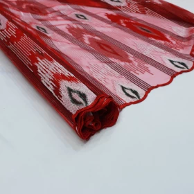 Red Pattern Embroidery - Tulle fabric