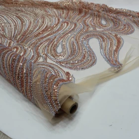 Hand Made Brown Embroidery - Net fabric