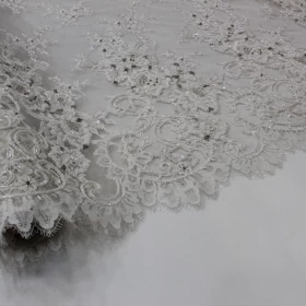 Off White Lace 100% Hand Made Embroidery - Net Fabric