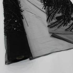 Black Hand Made Embroidery - Tulle fabric