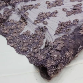 Purple Floral Embroidery - Net fabric