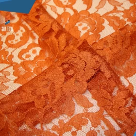 Orange Floral French Lace - Fabric