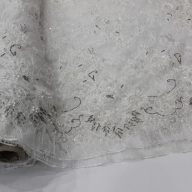 Off White Lace 100% Hand Made Embroidery - Net Fabric