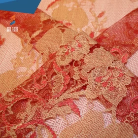 Red Golden Floral French Lace - Fabric