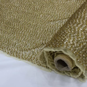 Luxurious gold Hand Made Embroidery - Tulle Fabric