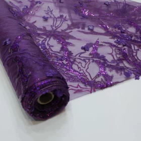 Purple Embroidery - Tulle Fabric