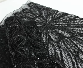 Pitch-black Hand Made Embroidery - Tulle Fabric