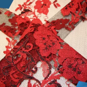 Black /Red Floral French Lace - Fabric