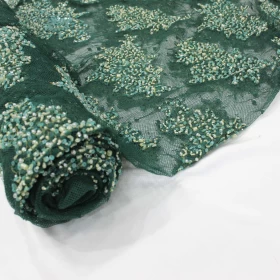 Green Hand Made Embroidery - Tulle fabric