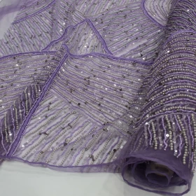 Purple Hand Made Embroidery - Tulle fabric