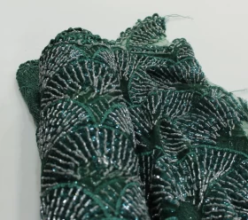 Green Hand Made Embroidery - Tulle Fabric