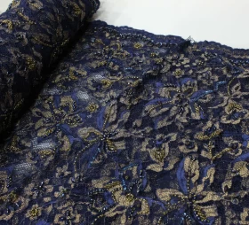 Navy Blue Hand Made Embroidery - Tulle Fabric