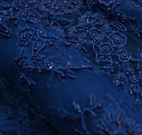 Hand Made Embroidery Blue - Tulle Fabric