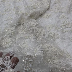 White Lace 100% Hand Made Embroidery - Net Fabric