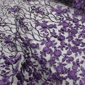 Floral Violet  Embroidery - Tulle Fabric