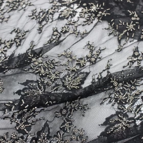 Black Hand Made Embroidery - Tulle fabric