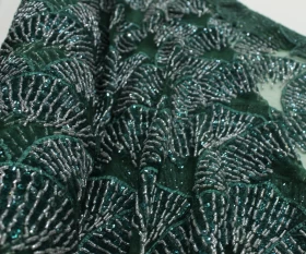 Green Hand Made Embroidery - Tulle Fabric