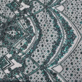 Green  Hand Made Embroidery - Net fabric