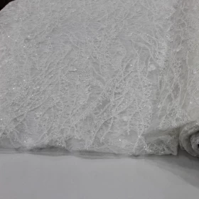 White Lace Stitched  100% Hand Made Embroidery - Net Fabric