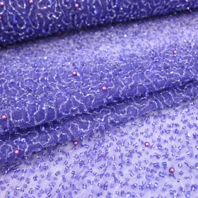 purple  Hand Made Embroidery - net Fabric