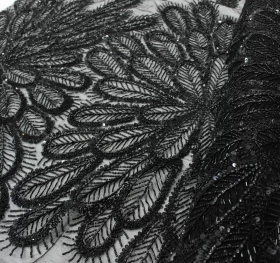 Pitch-black Hand Made Embroidery - Tulle Fabric