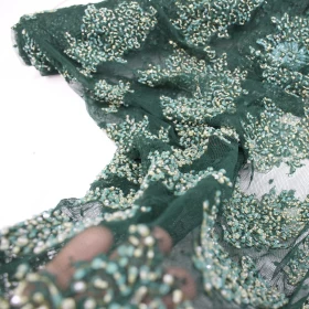 Green Hand Made Embroidery - Tulle fabric