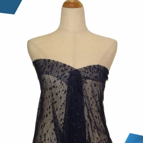 Midnight Blue Spot net French Lace - Fabric