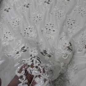 Off White Lace 100%  Hand Made Embroidery - Net Fabric