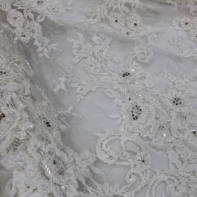 Off White Lace 100% Hand Made Embroidery - Net Fabric